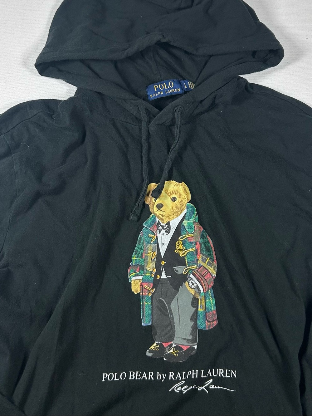 Polo Ralph Lauren Hoodie Mens Large Black Pullover Polo Bear Graphic Sweatshirt